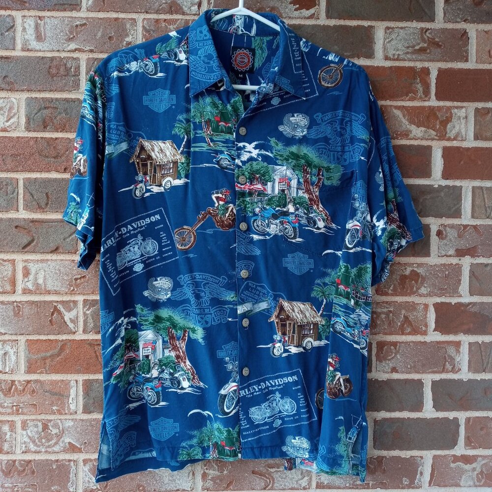 Vintage Harley Davidson Hawaiian graphic short sleeve Shirt size Medium